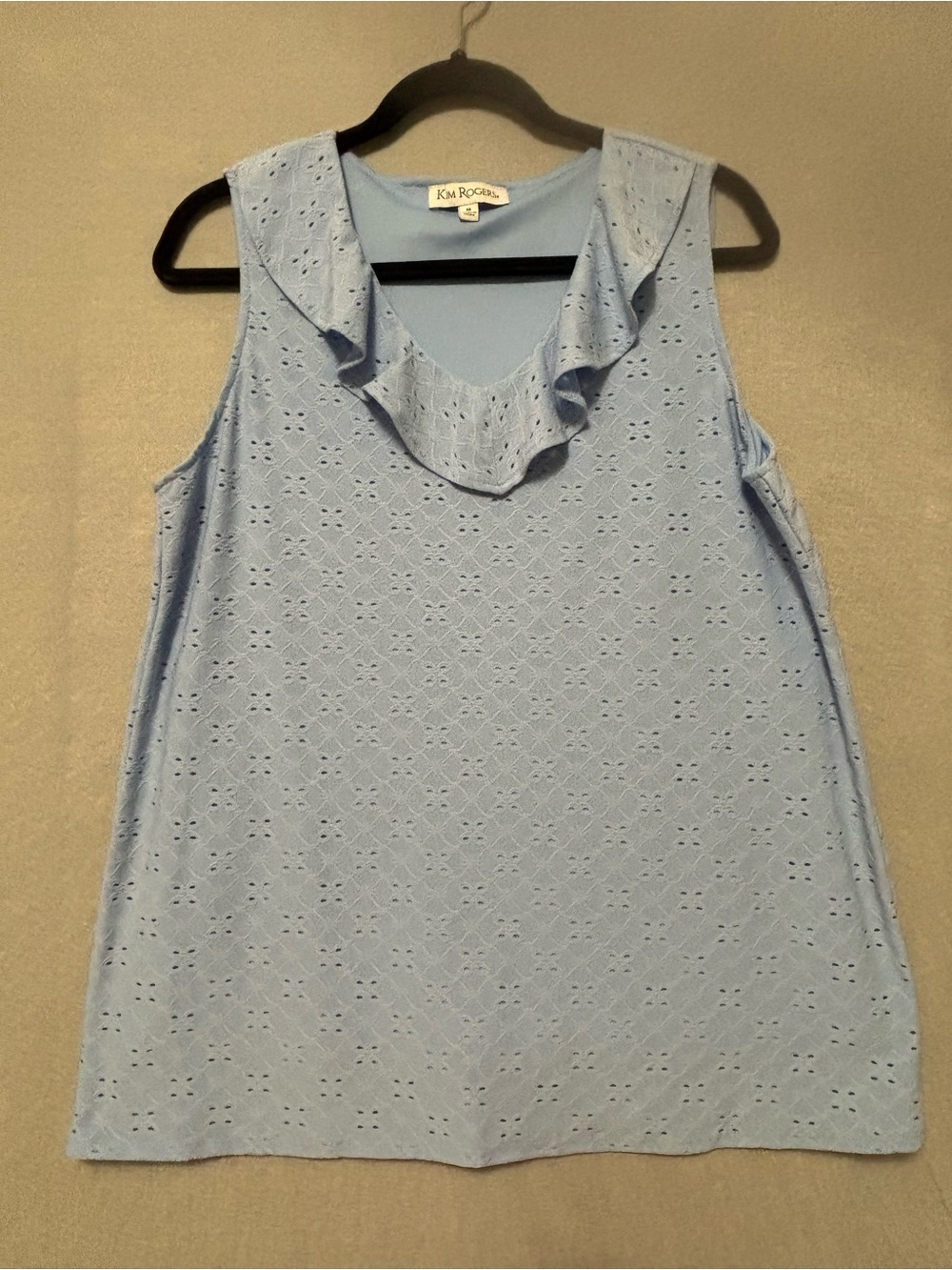 Kim Rogers Light Blue Eyelet Ruffle Neck Tank